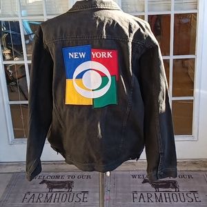 Men's black denim XL logo jacket good condition